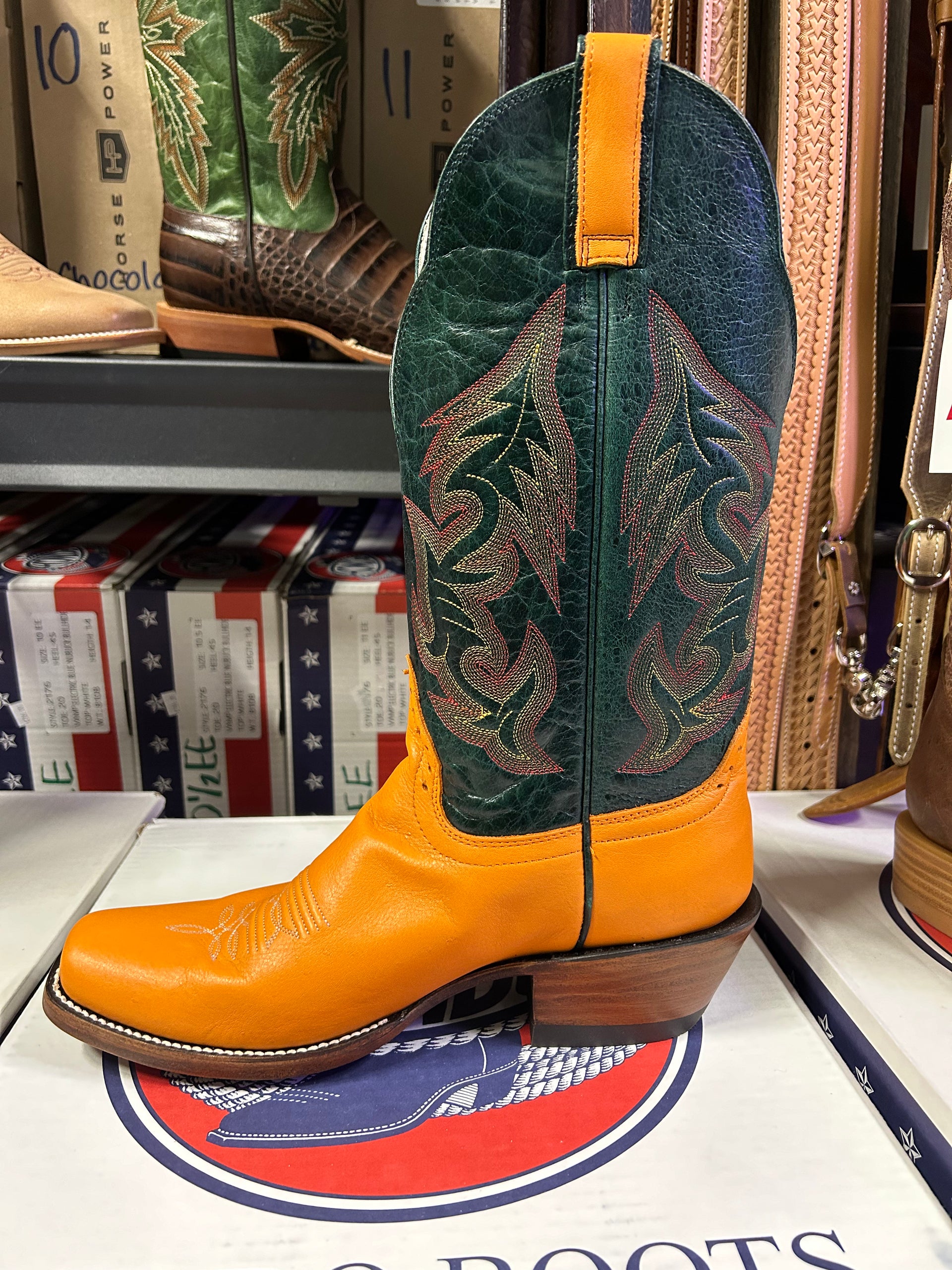Men's Hondo Orange/Green Volcano Boot – Bar 20 Cowboy Stuf