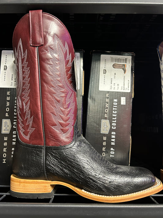 Men's Top Hand Black Smooth Ostrich Wine Boot
