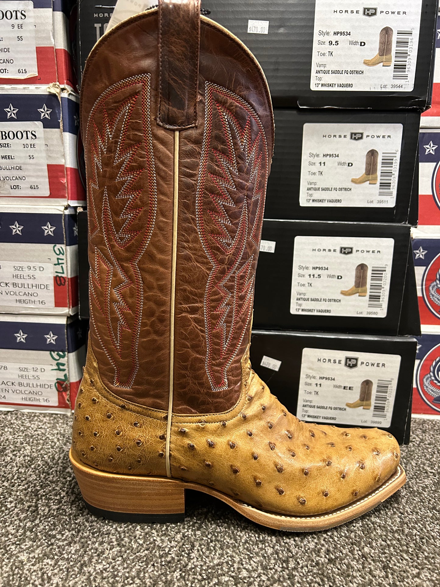 Men's HorsePower Antique Saddle Full Quill Ostrich Boot