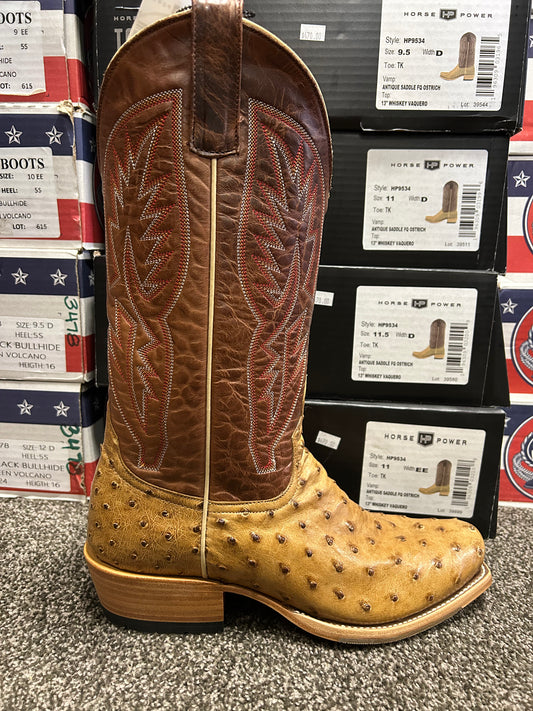 Men's HorsePower Antique Saddle Full Quill Ostrich Boot