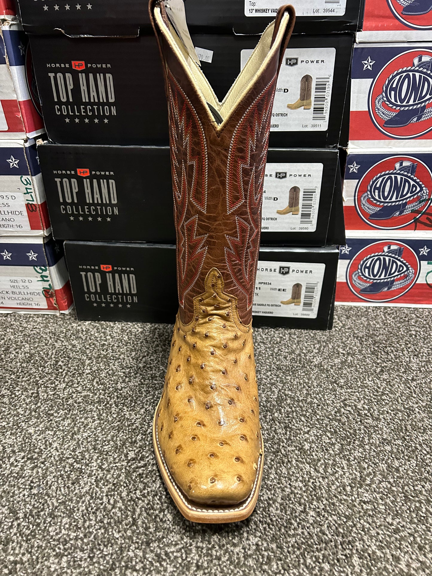 Men's HorsePower Antique Saddle Full Quill Ostrich Boot